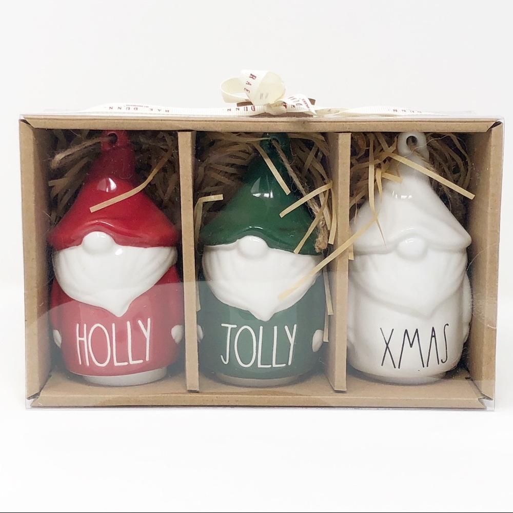 Rae Dunn Christmas Tree Ornament Set Of 3 Gnomes Holly Jolly Xmas - Picture 5 of 5